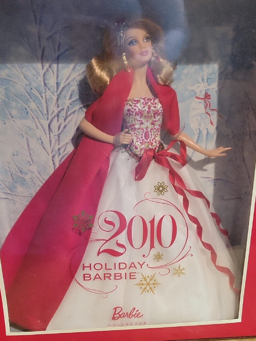 2010 Barbie Holiday Doll in White Dress with Red Cape